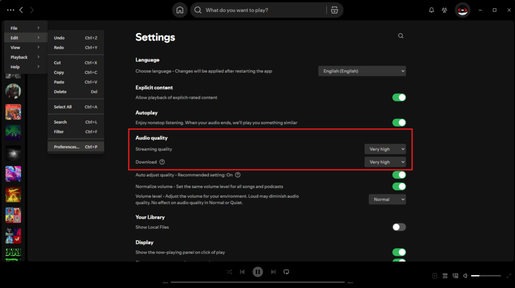 Change Streaming Quality Settings